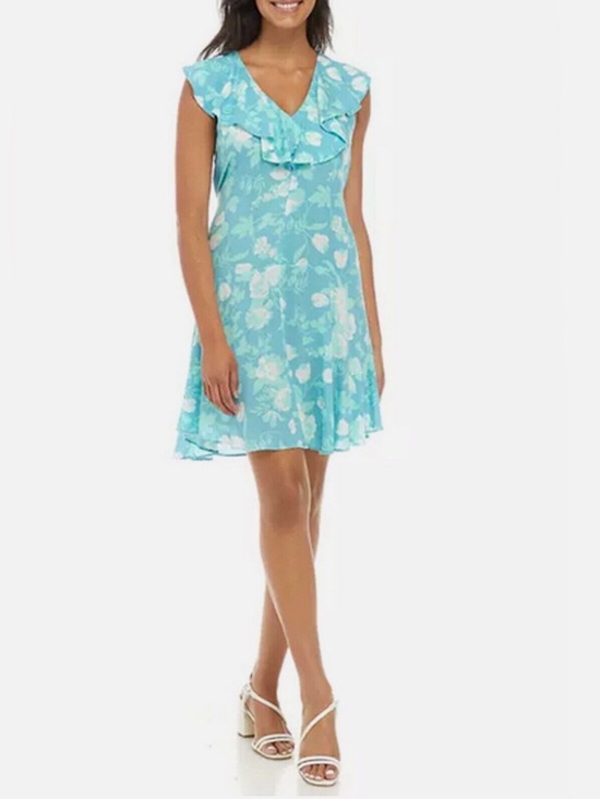 Calvin Klein Dresses & Skirts - Calvin Klein Floral Challis Ruffle Hem
Dress Blue , 100% Rayon - Size 8